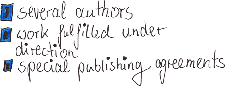 several authors; work fulfilled under direction; special publishing agreements
